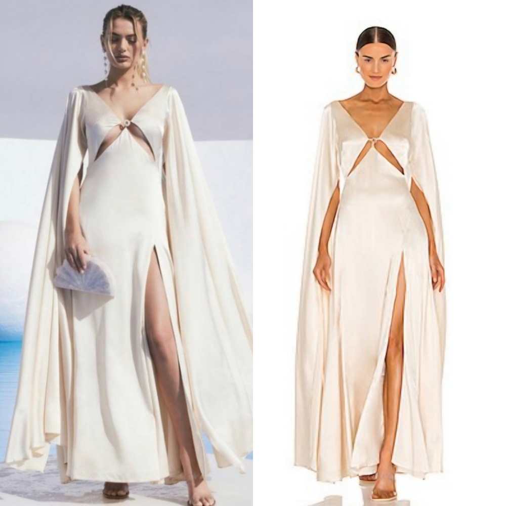 Cult Gaia Shaine Gown Maxi Cape Bridal Silk Cutouts White Ivory Medium - Picture 8 of 17